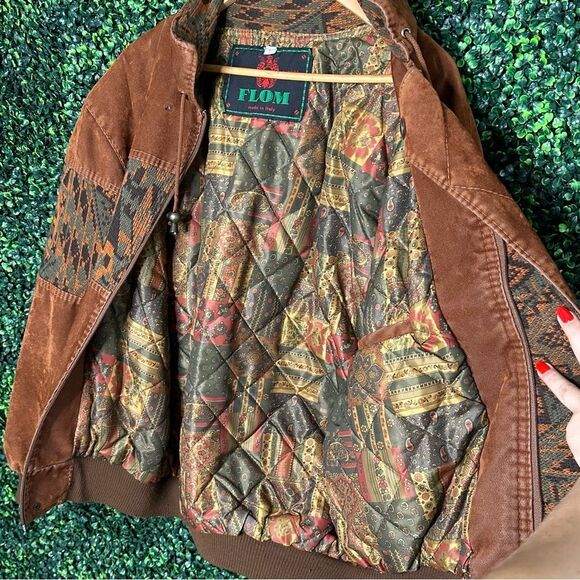 Vintage Brown Aztec Western Navajo Native Bomber Knit Jacket Sz L - Picture 2 of 14